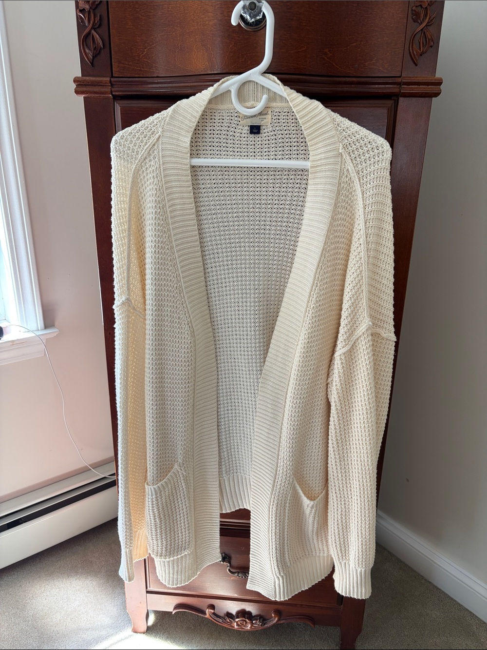 Universal Thread Ivory Open-Front Waffle Knit Cardigan
